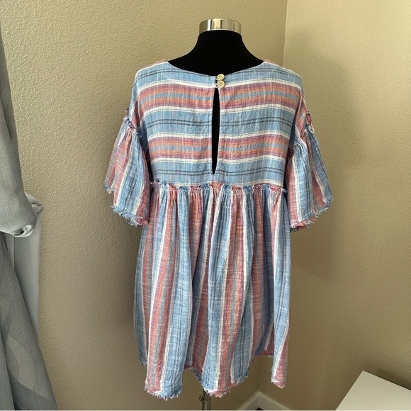 Free People Raw Hem Striped Babydoll Lightweight Blouse - Picture 8 of 13